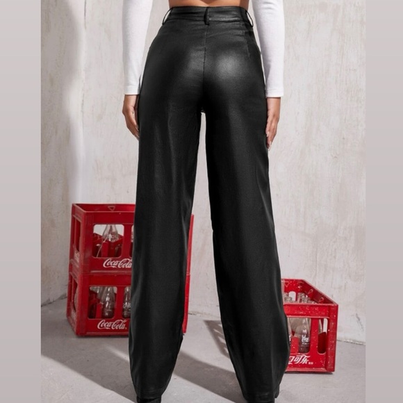 SHEIN leather look High-rise coated wide leg jeans - Picture 3 of 3